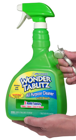 Step 2: Peel label, remove tablets, place one tablet into the bottle and begin cleaning